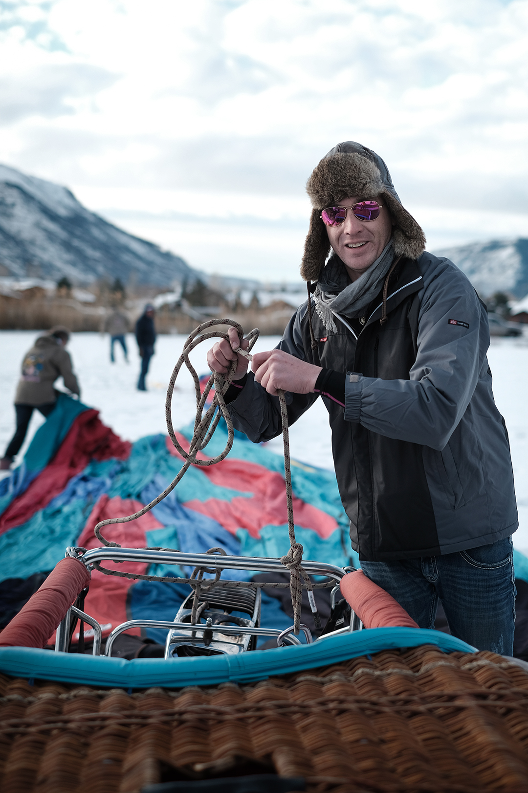 Photograph of a hot air balloon pilot at the Snowdown Festival in Durango Colorado