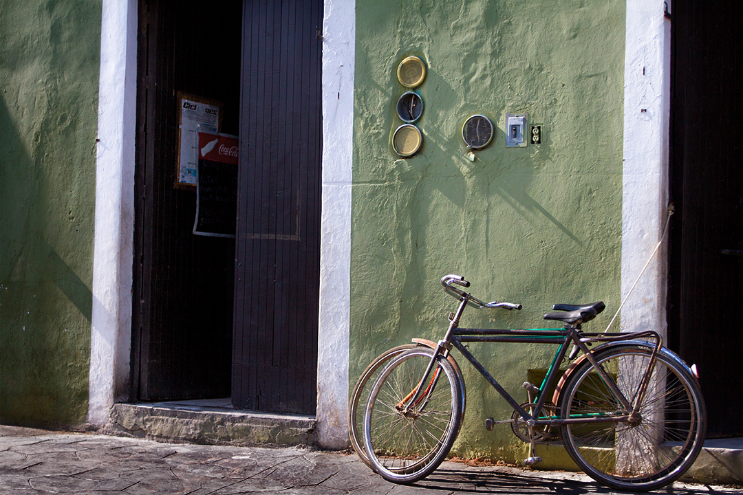 Bicycles outside of a house in Valladolid Mexico